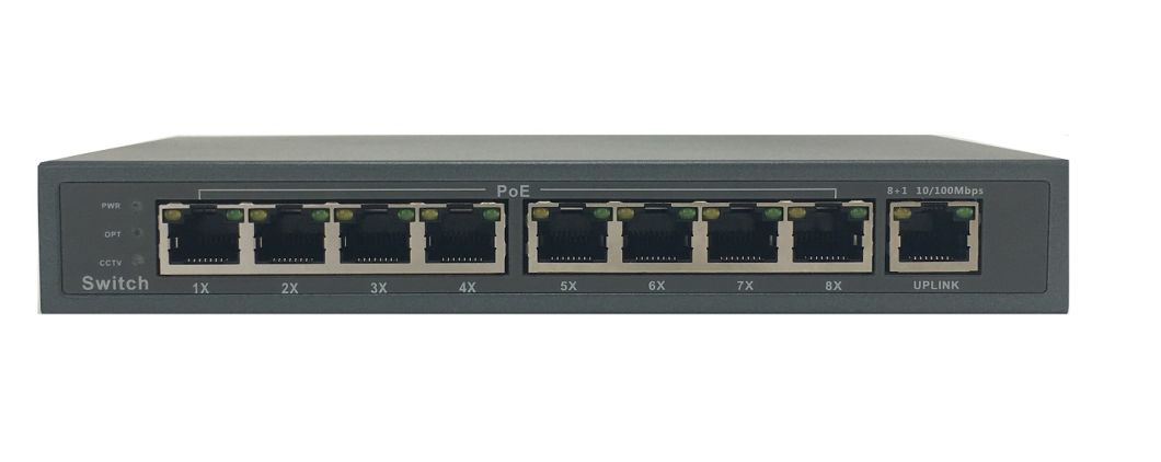 Fiber Optical 10/100 with 8 Port Poe+ 1 Port Sc Sm F/O Unmanaged with 96W Power Adapter, IEEE802.3af/at Poe Switch