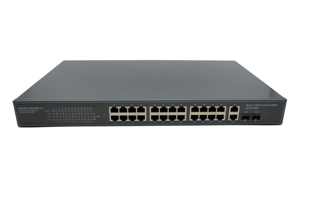 24+2 Giga/SFP 10/100m/1000m Ethernet RJ45 Ports Unmanaged with 2 SFP Gigabit Port Backboard Bandwidth 5 Fast Ethernet Poe Switch